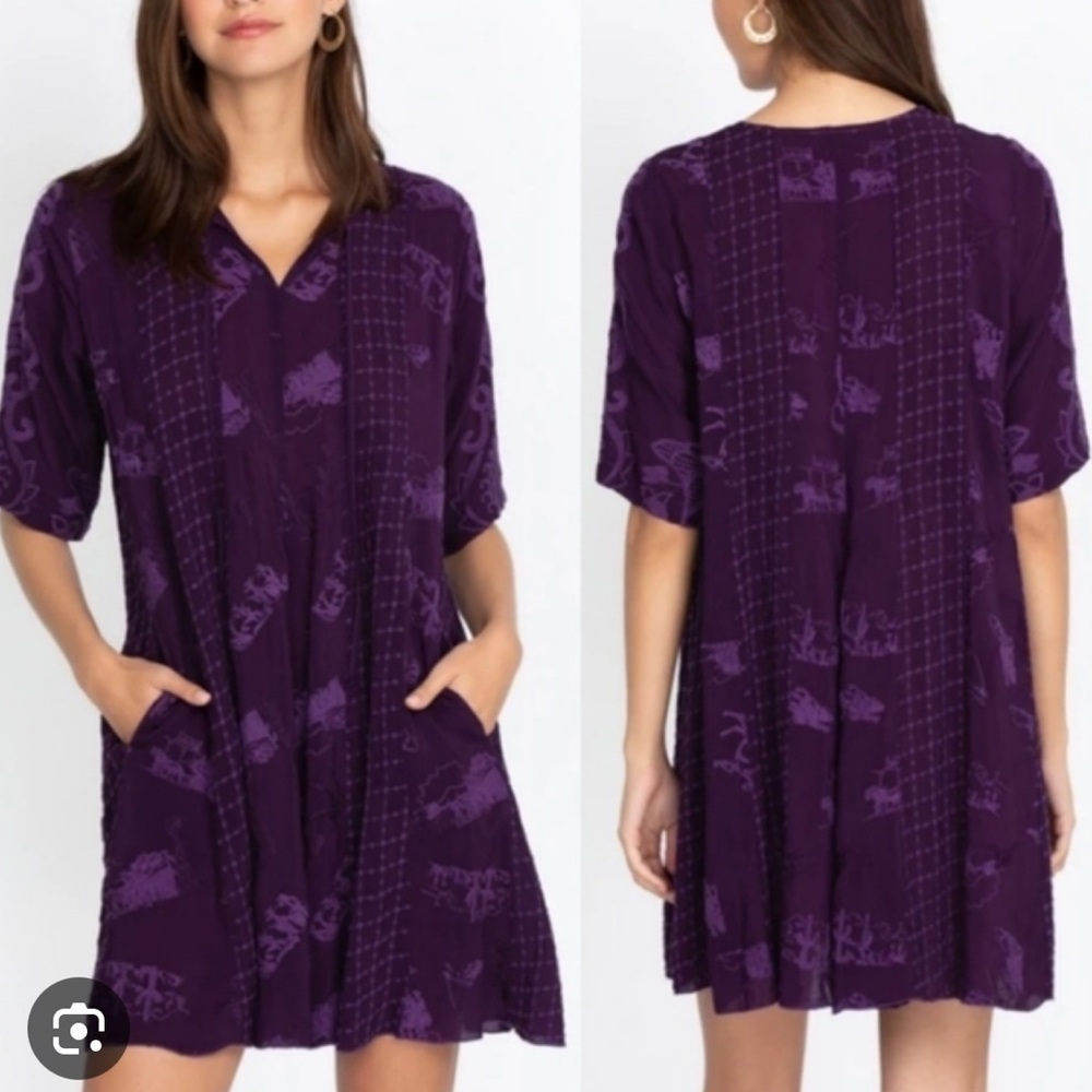 Johnny Was Horses Purple Shift Tunic Dress Women’s Small